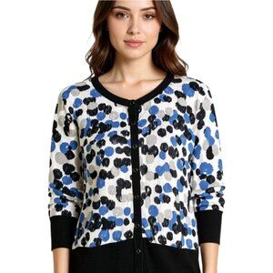 AB Studio Cardigan Women's Size XL Multicolor Polka Dot 3/4 Sleeve Cotton Knit
